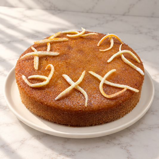 Tunisian cake 45-degree angle on cream plate